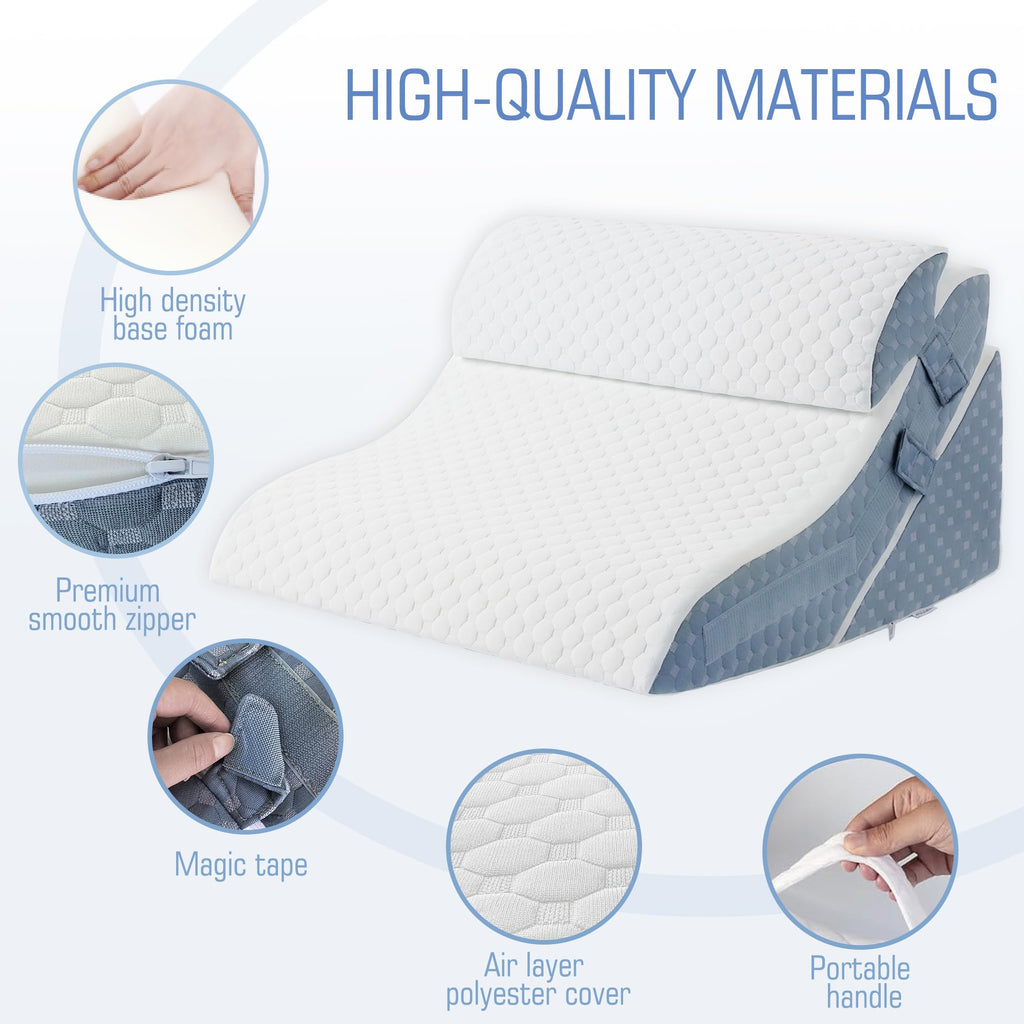 Ziiyllean Bed Wedge Pillow for Sleeping, 20-in-1 Adjustable Pillow Wedge Acid Reflux Pillow, 9 &12 & 20 Inch 3-in-1 Incline Wedge Pillow for Back Pain Relief, Gerd, Snoring