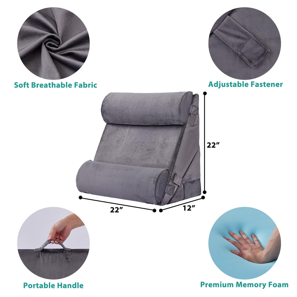 Bedluxe Adjustable 4pcs Bed Wedge Pillow Set, Memory Foam Wedge Pillow Post Surgery for Back, Neck, Leg Pain Relief, Pillow Wedge for Sleeping, Sitting up in Bed, Acid Reflux and GERD, Velvet
