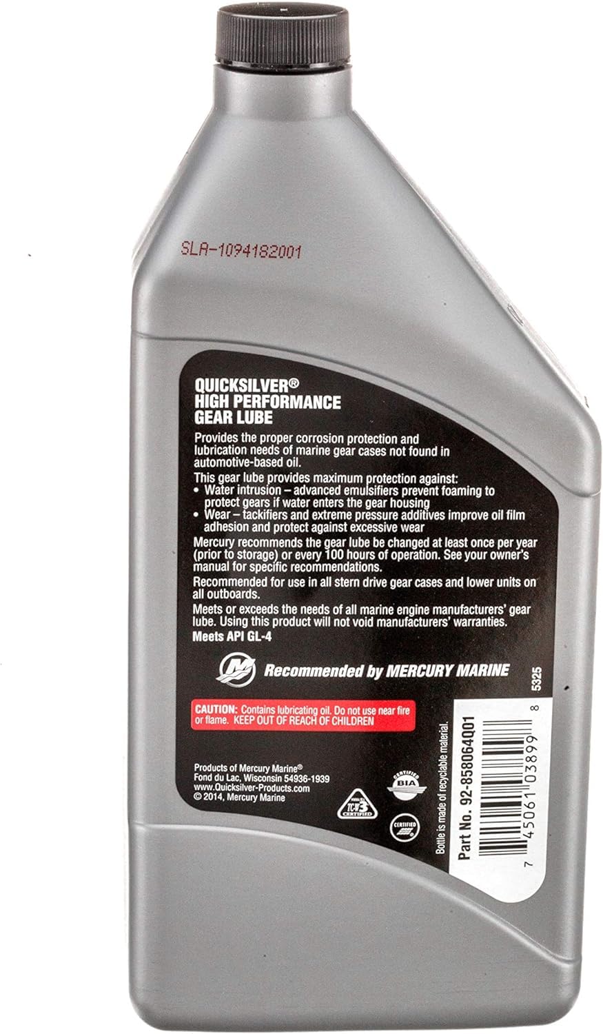 Quicksilver by Mercury Marine 8M0222065 SAE 90 High Performance Gear Lube, 32 oz