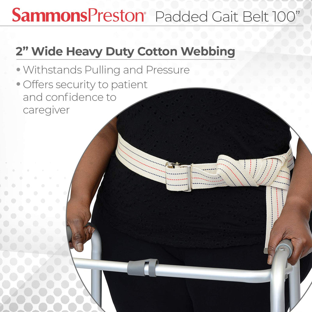Sammons Preston Gait Belt with Metal Buckle, 2" Wide, 100"L, Heavy Duty Gait Transfer Belt, Patient Transfer, Essential Walking & Transport Assistant for Elderly, Disabled, & Patients, Neutral Stripe