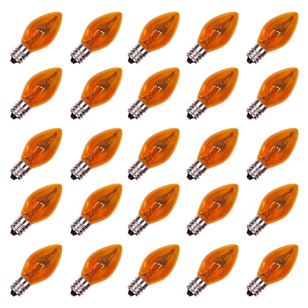 GOOTHY 25 Pack C7 Halloween Flicker Flame Light Bulbs, Orange Flickering Flame Replacement Bulbs for Chandelier Candles Christmas Outdoor String Lights, E12 Candelabra Base Night Light Bulbs, 1 Watt