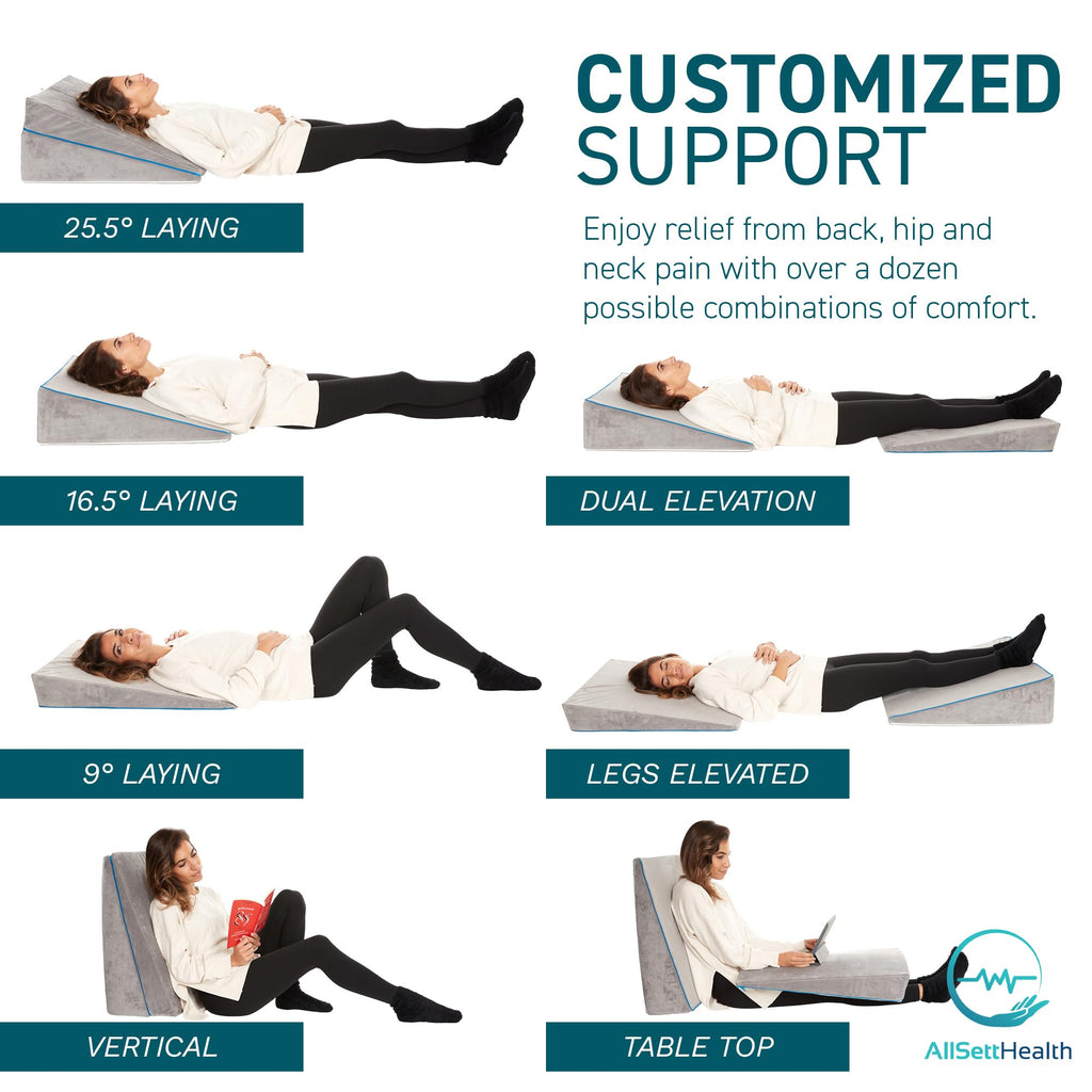 Memory Foam Bed Wedge pillow for sleeping – 3 In 1 Support - Adjustable to 4.5, 7.5 & 12 Inches – Combination Zipper Technology | Acid Reflux, Anti Snore, Machine Washable