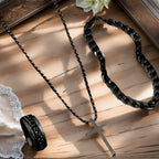 Alloy Cross Necklace Bracelet Ring Set of Three, Cross Pendant, Fashion Accessories, Suitable for Everyday Wear and Match