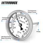 MEANLIN MEASURE 1/2" NPT Bimetal Thermometer for hot Water, boilers, and Pipes，3.3" Dial, 4.4" Stainless steel Stem，Temperature Range 0-220°F/-10-100 ° C, Accuracy 2%,Center Back Mount
