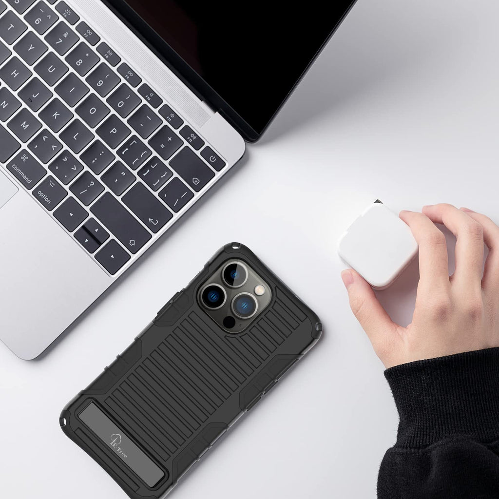 E-Tree Compatible with iPhone 13 Pro Case, with Crossbody Strap and Stand, Shockproof Protective Hard Phone Case Black, Perfect for Go Outside and Kid Elderly, 6.1 inch
