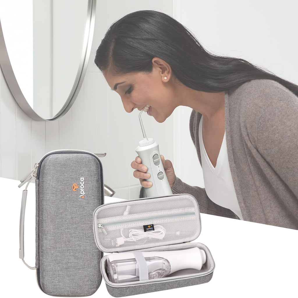 Aproca Grey Hard Travel Storage Case, compatible with Waterpik WF-02 Cordless Water Flosser and Accessories