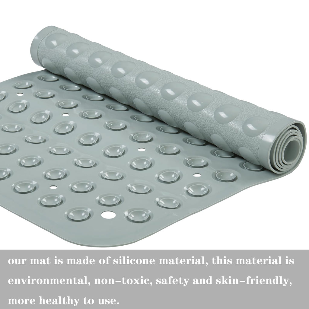 YANZIFLY Bathtub Mat for Shower: Soft Silicone 16X40 Inch Bath Mat Non Slip with Suction Cups Tub Mat for Bathroom for Kids Elderly Extra Large Shower matt Machine Washable - Grey