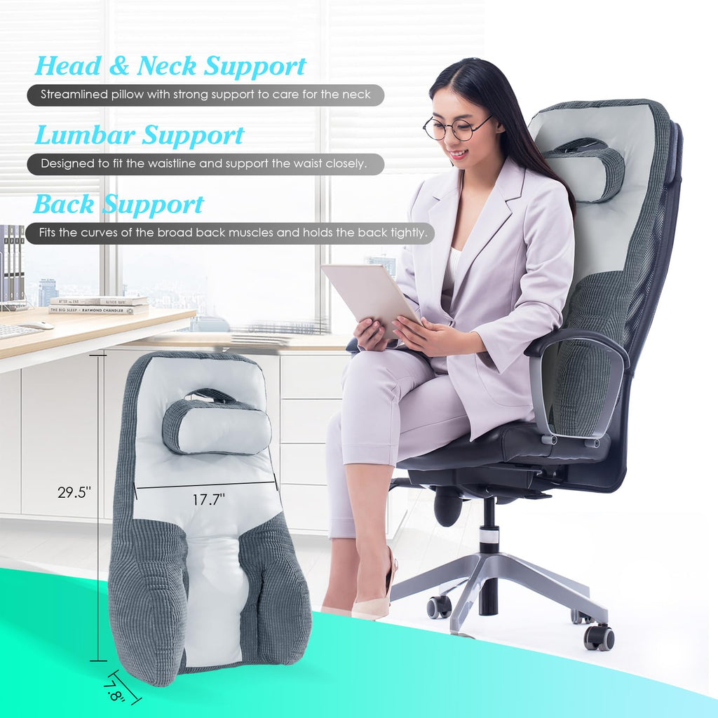BALAPET Big High Back Support with Pillow for Office Chair, Extended Neck & Lumbar Cushion for Low Back and Neck Pressure Relief Improved Posture for Wheelchair Working, Car, Sofa, Plane and Travel