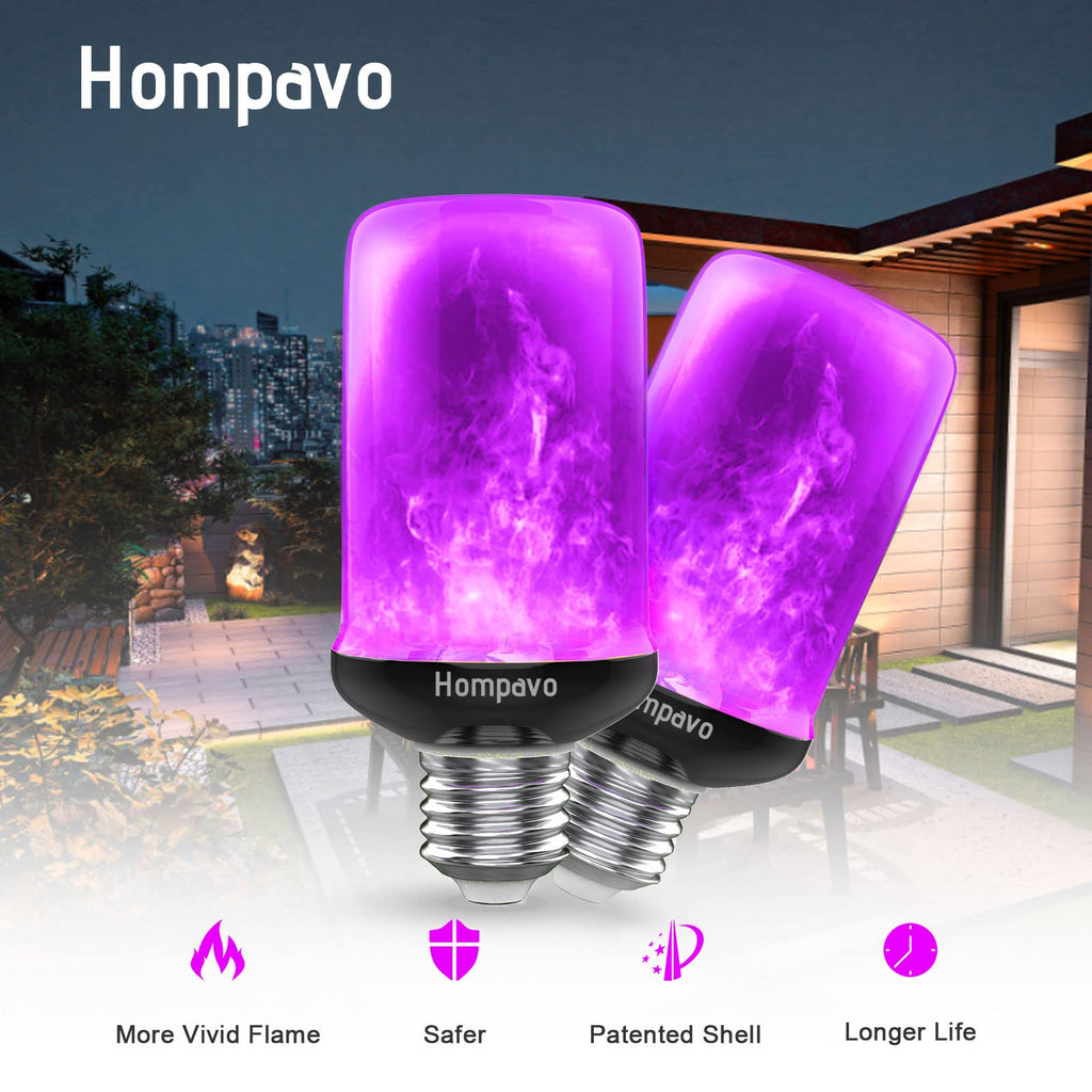 Hompavo 【Upgraded LED Flame Light Bulbs Halloween Decorations, 4 Modes Flickering Light Bulbs with Upside Down Effect, E26/E27 Flame Bulb for Christmas Party Home Indoor & Outdoor (4 Pack)