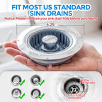 Sink Drain Strainer - Sink Stopper Kitchen Drain, 3 in 1 Kitchen Sink Drain Strainer with Anti-Clogging Basket, Kitchen Gadgets Clearance Sink Accessories, Fit US Standard 3-1/2'' Sink Hole, Silver