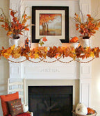 DearHouse 2 Pack Fall Garland Maple Leaf, 5.9Ft/Piece Hanging Vine Garland Artificial Autumn Foliage Garland Thanksgiving Decor for Home Wedding Fireplace Party Christmas (Light Orange)