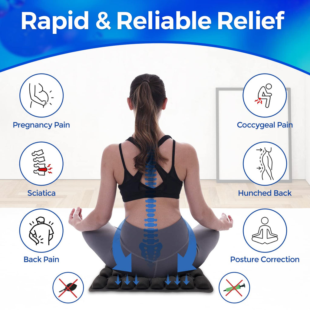 ANMSVI Air Inflatable Pressure Relief Seat Cushion for Wheelchair, Car, Office, Home Living, Adjustable Firmness for Coccyx, Sciatica Pain Relief, Tailbone Pain Relief, 18x17 inch with Grey Cover
