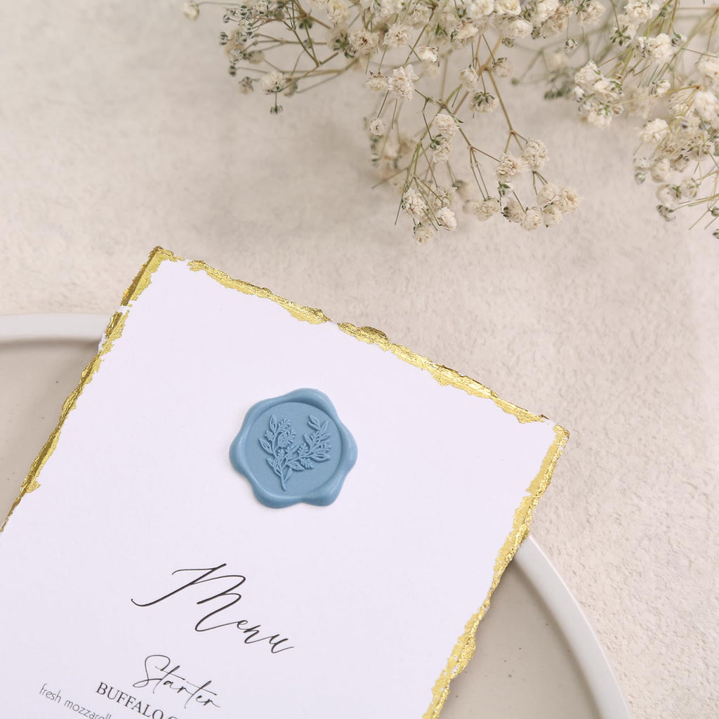 UNIQOOO Wax Seal Stickers - Eucalyptus Wedding Invitation Envelope Seal Stickers, 50 Pcs Self- Adhesive Dusty Blue Stickers, Perfect for Invitation, Christmas, Gift Wrapping