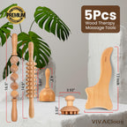 5-in-1 Wood Therapy Massage Tools Kit - Lymphatic Drainage Massager for Stomach, Thighs and HIPS | Maderoterapia Kit Professional for Muscle Pain Relief | Wooden Body Sculpting Tools | ViVACious
