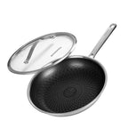 MAGICFEFE Non Stick Frying Pan 12 Inch with Lid, Hybrid Nonstick Stainless Steel Skillet Pan with Stay-cooling Handle, PFOA Free Non Toxic Dishwash & Oven Safe, Induction Ready, All Cooktops