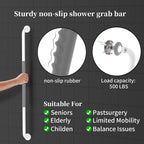 36 Inch Anti Slip Shower Grab Bar, Munzong White Stainless Steel Bathroom Grab Bar w/Gray Rubber Grip, Bathroom Balance Bar,Safety Handrail Support,Handicap Elderly Senior Assist Bath Handle