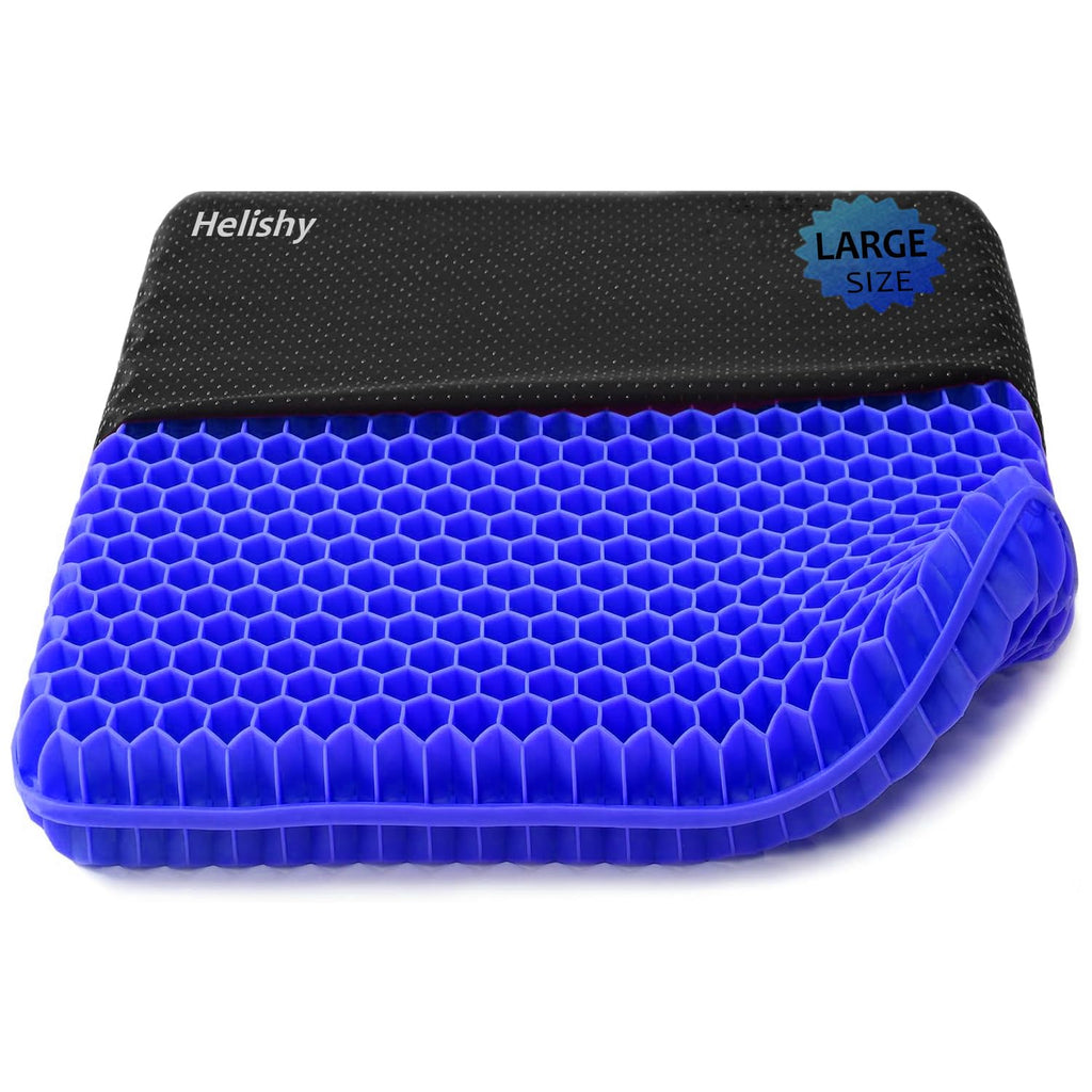 Extra Large Gel Seat Cushion, 17x17inch Double Thick Egg Gel Cushion for Pressure Pain Relief, Breathable Wheelchair Cushion Chair Pads for Car Seat Office Chair (Blue)