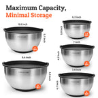 Priority Chef Premium Mixing Bowls With Lids Set, Airtight Lids, Thicker Stainless Steel Mixing Bowl Set, Large Prep Metal Bowls, Nesting Bowls for Kitchen, 1.5/2/3/4/5 Qrt, Black