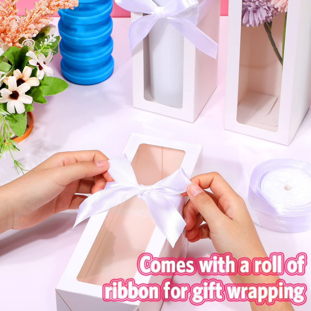 PerKoop 36 Pcs Gift Boxes with Ribbon for Sublimation Tumbler Christmas Tumbler Box for 12 oz, 20 oz, 30 oz Tumbler Gift Box for Shipping Blanks Sublimation Tumbler Gift Wrapping (White)