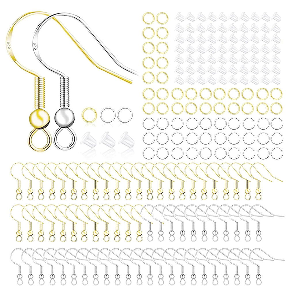 Hypoallergenic Earring Hooks 800 PCS/125 Pairs, Silver Plated Fish Hooks,500pcs Earring Making Kit with Jump Rings and Clear Silicone Earring Backs Stoppers for DIY Jewelry Making