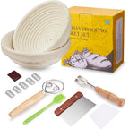 Dimpola Banneton Bread Proofing Basket Banneton Basket Set Sourdough Proofing Basket Round Proofing Bowls Handmade Rattan Baskets and Liners (Round of 2 Gift Set)