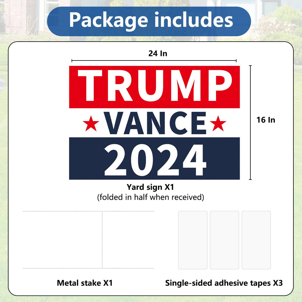 Probsin Trump Vance 2024 Yard Sign Double Sided 16" x 24" Red White Blue Trump Vance MAGA Signs Voted for Trump Vance Outdoor Decorations for Lawn, Garden, Window, Party Supplies