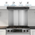 24 x 30-inch Reversible Stainless Steel Backsplash for Kitchen wall，Splatter Guard and Cooking Shield， Range Hood Accessories to Keep Kitchen Clean， Four Pre Drilled Holes for Easy Installation