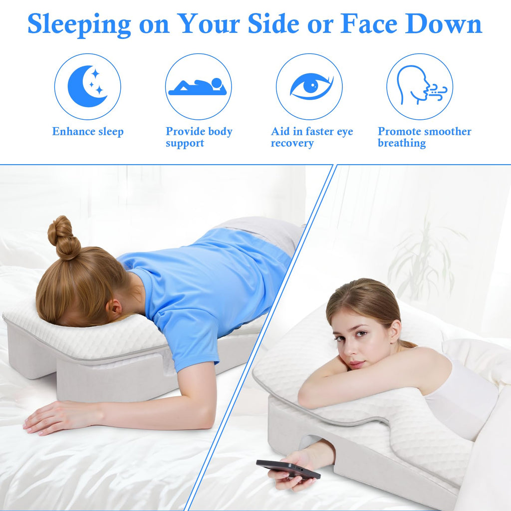 Novelledo Face Down Pillow,Face Down Pillow After Eye Surgery,BBL Pillow After Surgery Stomach Sleeping Pillow,Home Massage Pillows Faces Down with Shredded Memory Foam and Removable Cover