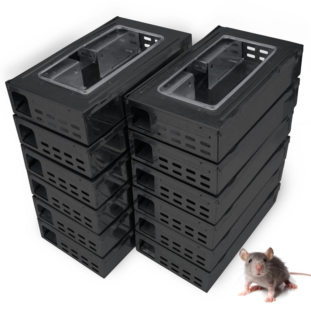 Tin Cat Multi-Catch and Release Humane Live Mouse Trap with Clear Window Lid for Indoor Outdoor Use | Sold by Canadian Supplier Local Pest Control (Black, 12 Pack)