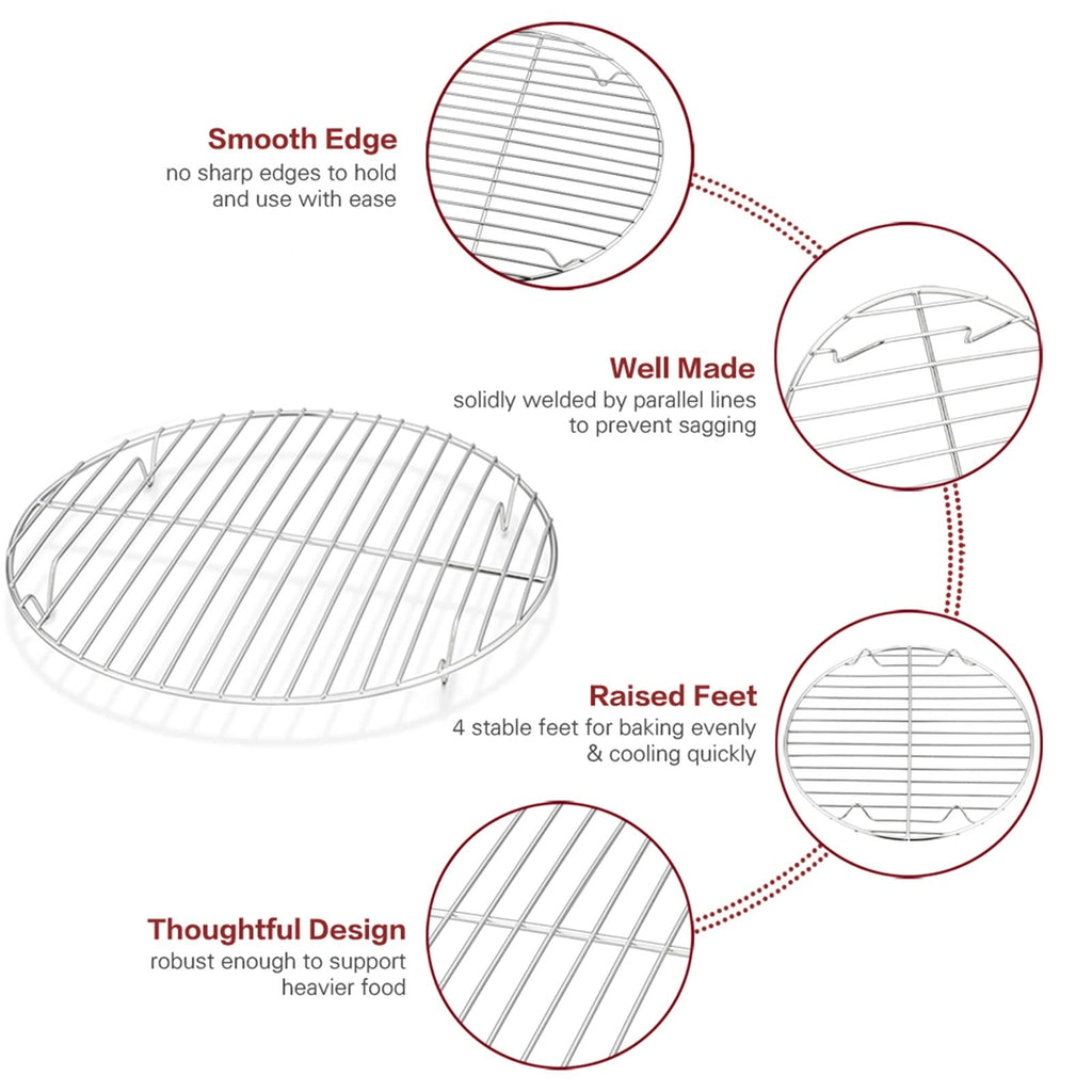 TEAMFAR Round Cooling Rack Set of 2, 10½ Inch Round Wire Rack Baking Steaming Roasting Rack Set Stainless Steel, Healthy & Mirror Finish, Oven & Dishwasher Safe