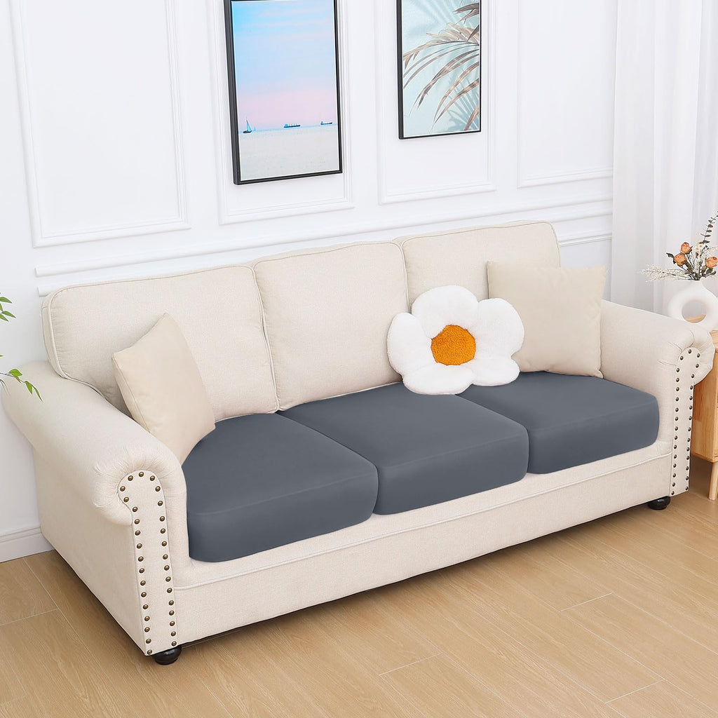 hyha Milk Silk Couch Cushion Covers, Soft Magic Sofa Covers Washable, Sectional Pet Couch Covers for Sofa, Sofa/Couch Seat Cushion Covers with Elastic Bottom for Dogs(3 Cushion Sofa, Dark Gray)