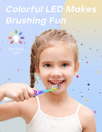 SEAGO Kids Electric Toothbrush with 2 Mins Brushing Timer and 4 Replacement Bursh Heads, Rainbow LED Light make Brushing Fun, Blue Color Boys Battery Powerd Toothbrush for 4-12 Years Old