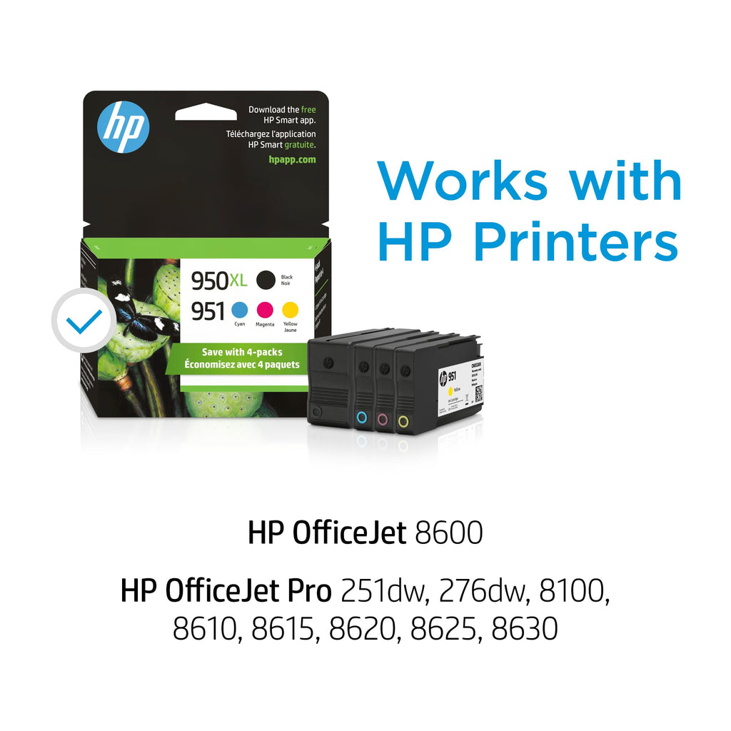 HP 951 / 950XL (C2P01FN) Ink Cartridges (Cyan Magenta Yellow Black) 4-Pack in Retail Packaging
