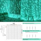 suddus Curtain Lights for Christmas, 200 Led 6.5ft x 6.5ft Hanging String Lights Outdoor, Fairy Curtain Lights for Backdrop, Window, Wall, Party, Garden, Bedroom, Brithday Decorations, Teal