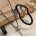 Alloy Cross Necklace Bracelet Ring Set of Three, Cross Pendant, Fashion Accessories, Suitable for Everyday Wear and Match