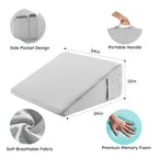 Bedluxe Wedge Pillow for Sleeping, 10 inch Elevated Support Bed Wedge Pillow, Breathable Triangle Pillow Wedge with Cooling Memory Foam Top - Removable Washable Cover, Light Grey
