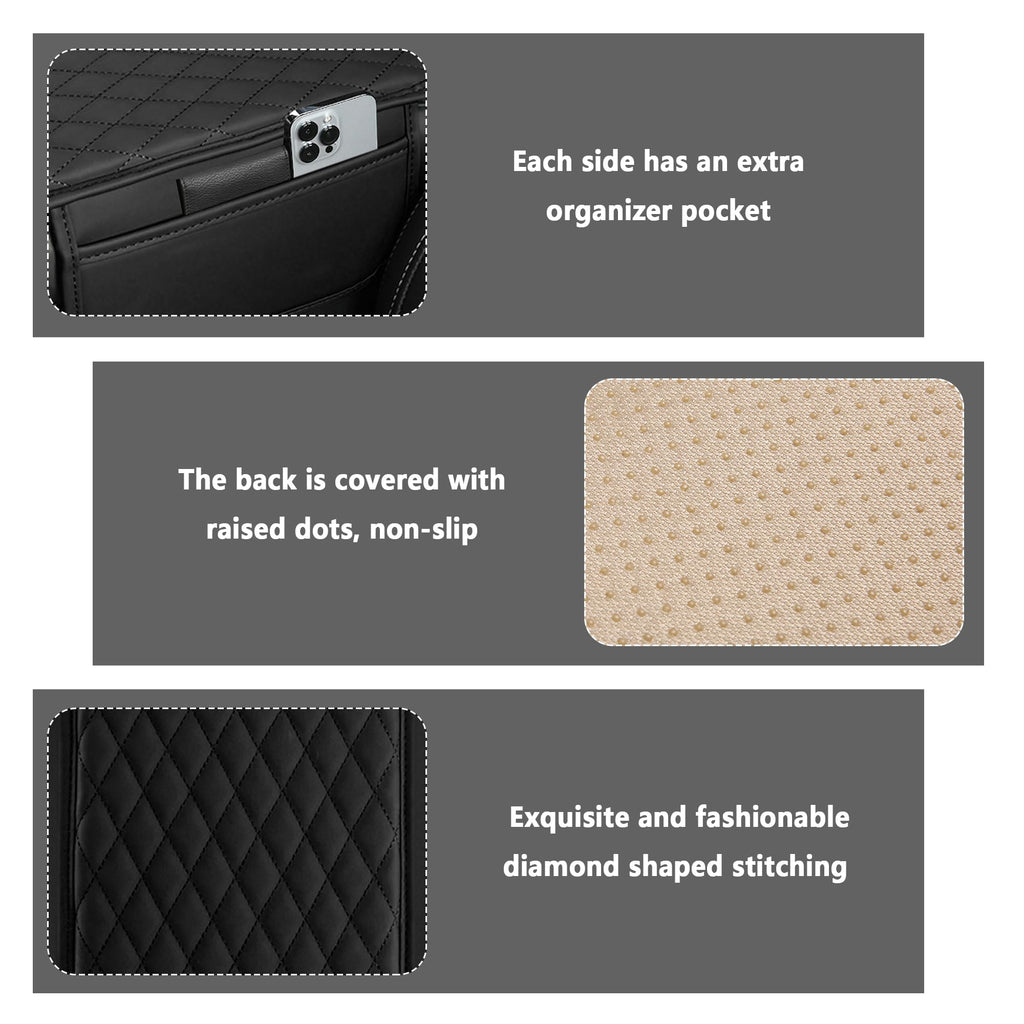 Upgraded Car Center Console Cover,Microfiber Leather Car Armrest Cover Cushion with 2 Storage Bags,Universal Car Armrest Storage Box Car Interior Accessories for Most Vehicles (Black)