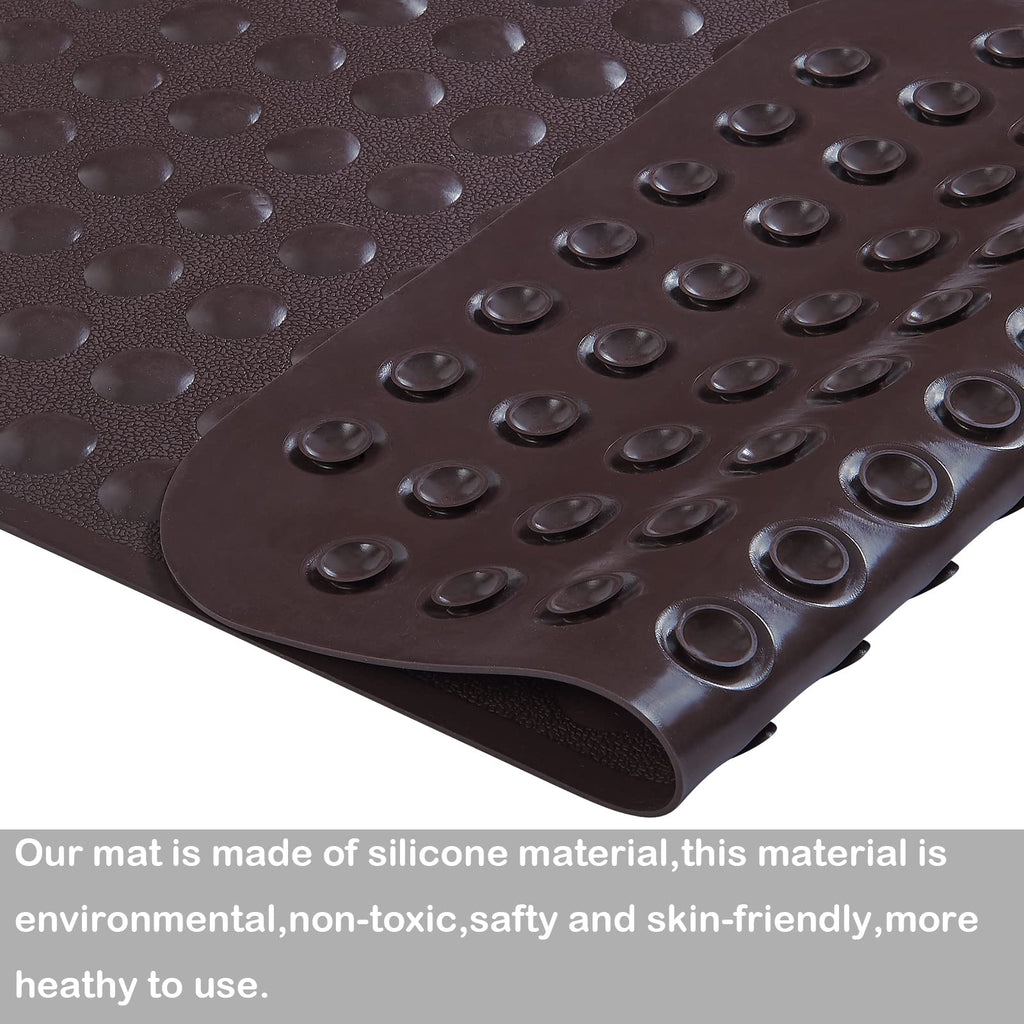 Yanzifly Bathtub Mat Non Slip Bath Mat for Tub Silicone Soft & Safe, Bath Tub Mat Non Slip Shower Mats, Suction Cups Bath Tub Anti Slip Matt for Kids Elderly Non Toxic, Machine Washable- Brown