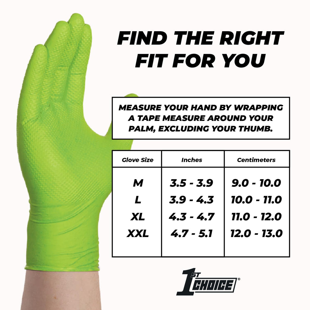 1st Choice 6 mil Mechanic Gloves, Nitrile Gloves Disposable Latex Free - Large Box of 100 Green Nitrile Disposable Gloves