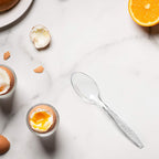 [300 Pack] Heavyweight Disposable Clear Plastic Tea Spoons - Engraved Design