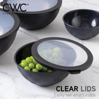 COOK WITH COLOR Mixing Bowls with Lids - 12 Piece Plastic Nesting Bowls Set includes 6 Prep Bowls and 6 Lids, Rhombus Design - Microwave Safe (Black)