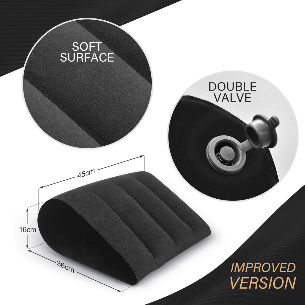 Portable Wedge Pillow Inflatable Cushion - Body Positioners Lightweight Wedge Pillow for Sleeping, Leg Elevation, Use in Bed, Travel, Camping, Fast Inflating Deflation (Black)