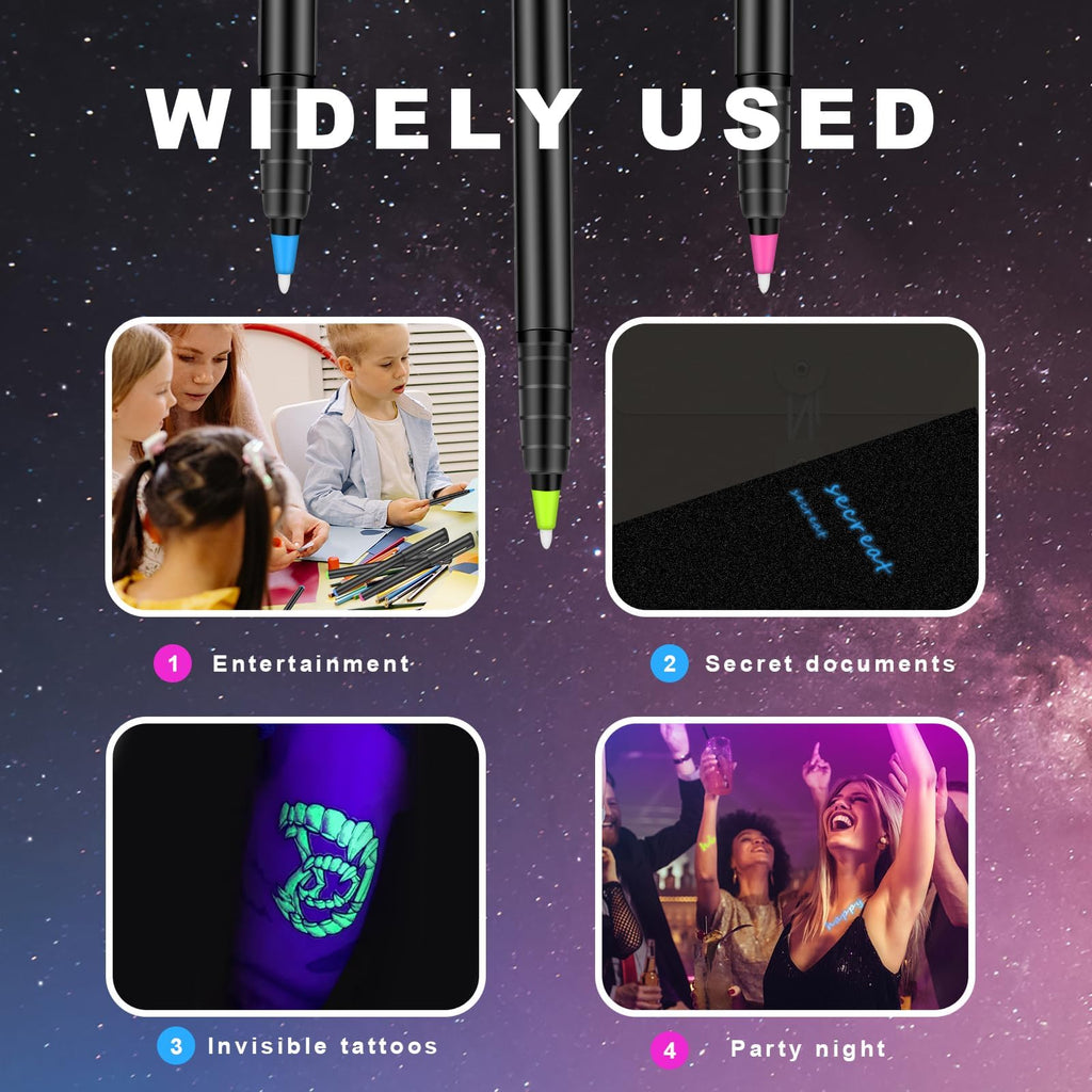Daemson Invisible Ink Pen, Spy Pen with 6 PCS Mini UV LED Keychain Flashlight, Disappearing Ink Magic Pen with Black Light Markers for Secret Notes, Fit for Christmas Halloween Holiday Gifts (6 PCS)