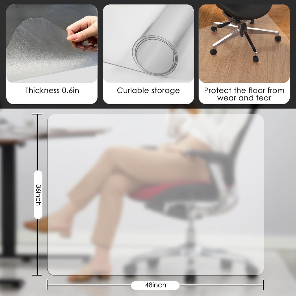 Clear PVC Office Chair Mat - Stronger & Durable Desk Chair Mat for Hardwood Floor, Non-Slip Floor Protector for Office Chair Casters, Hardfloor Mat for Desk (Clear for Hardwood, 36X47IN Rectangle)