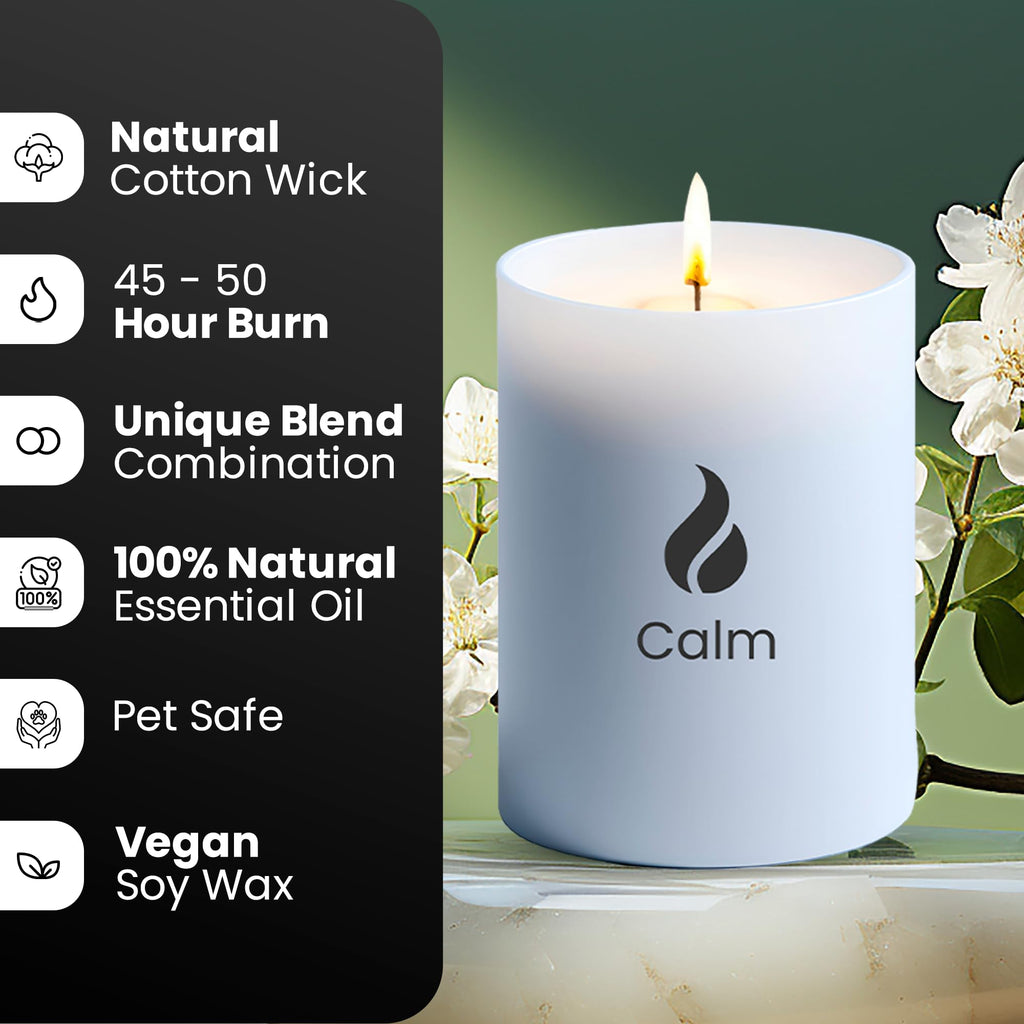 Natur IX Calming Scented Candles for Home | Lavender, Basil & Jasmine Candle | Natural Non Toxic Soy Candles with Essential Oils | 50 H Long Burning | Aromatherapy Candle Jar with Lid - 8.3oz