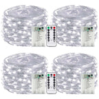 4-Pack 50 LED Fairy Lights Battery Operated with Remote Control Timer, 16 FT 50 LED String Lights Outdoor Indoor, 8 Mode Twinkle Lights for Christmas Wedding Birthday Dorm Bedroom Décor (Cool White)