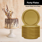 Hanna K. Signature Gold Plastic Plates 9 Inch - 600 count - Plastic Solid Round Party Plates For Weddings, BBQs, Birthday Plates - Disposable Gold Plates - Plastic Dessert Plates