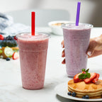 Comfy Package [24 oz. - 100 sets Clear Plastic Cups With Flat Lids & Straws - Disposable Clear Drinking Cups For Iced Coffee, Cold Drinks, Milkshakes, and Smoothies