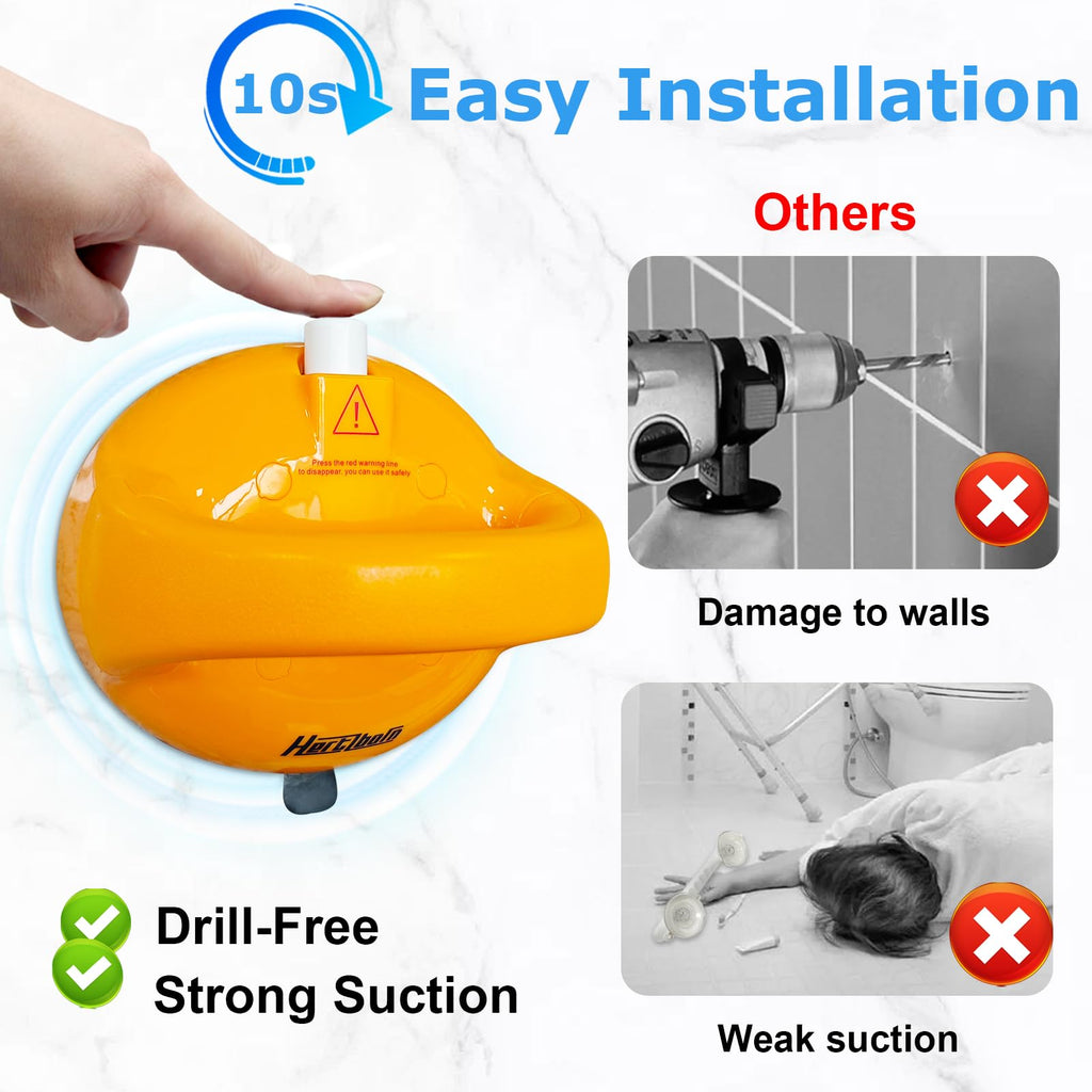Shower Grab Bars, Safety Shower Grab Bars for Seniors, Drill-Free Shower Handle for Bathroom, Grab Bar for Elderly, Post-Surgery, Pregnant, Orange