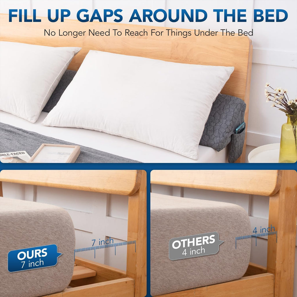 Teemour Full Size (54"x10"x6") Bed Wedge Pillow Headboard Pillow Mattress Wedge Triangle Pillow Long Bolster Pillow Bed Gap Filler (0-7") Mattress Gap Filler Between Your Headboard and Mattress